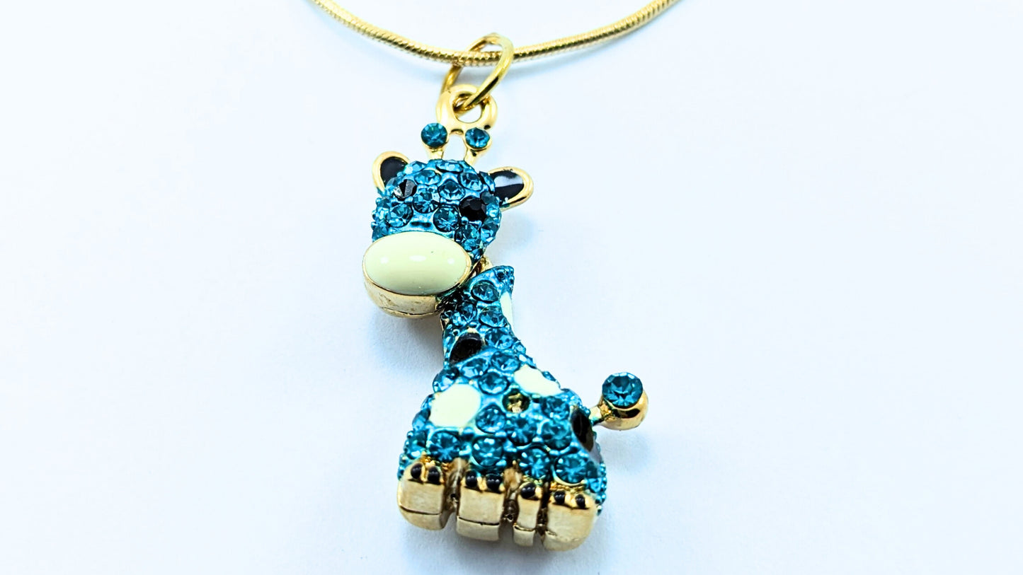 Blue Jewel Giraffe Charm Pendant