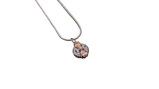 Silver Pendant Necklace with Peach Gemstones